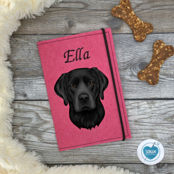 Designbeispiel der Impfpasshülle pink für den Labrador schwarz